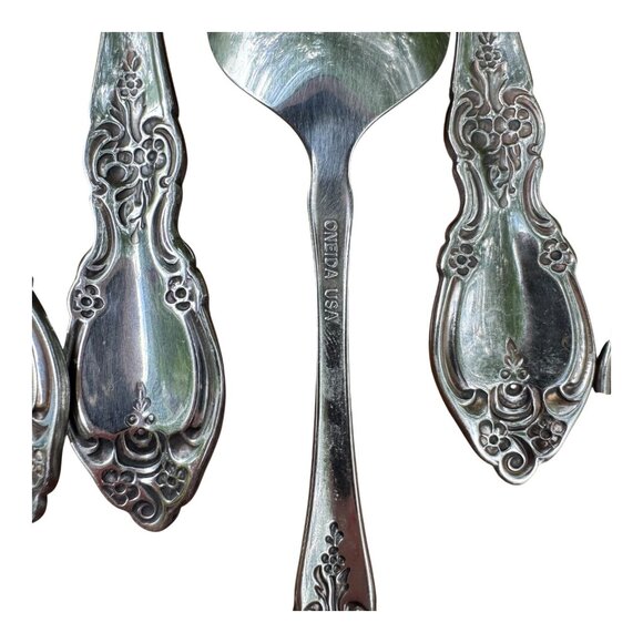 Set Of 6 Oneida Community Louisiana Stainless Oval Soup Spoons + 1 Tsp Floral - Picture 3 of 4